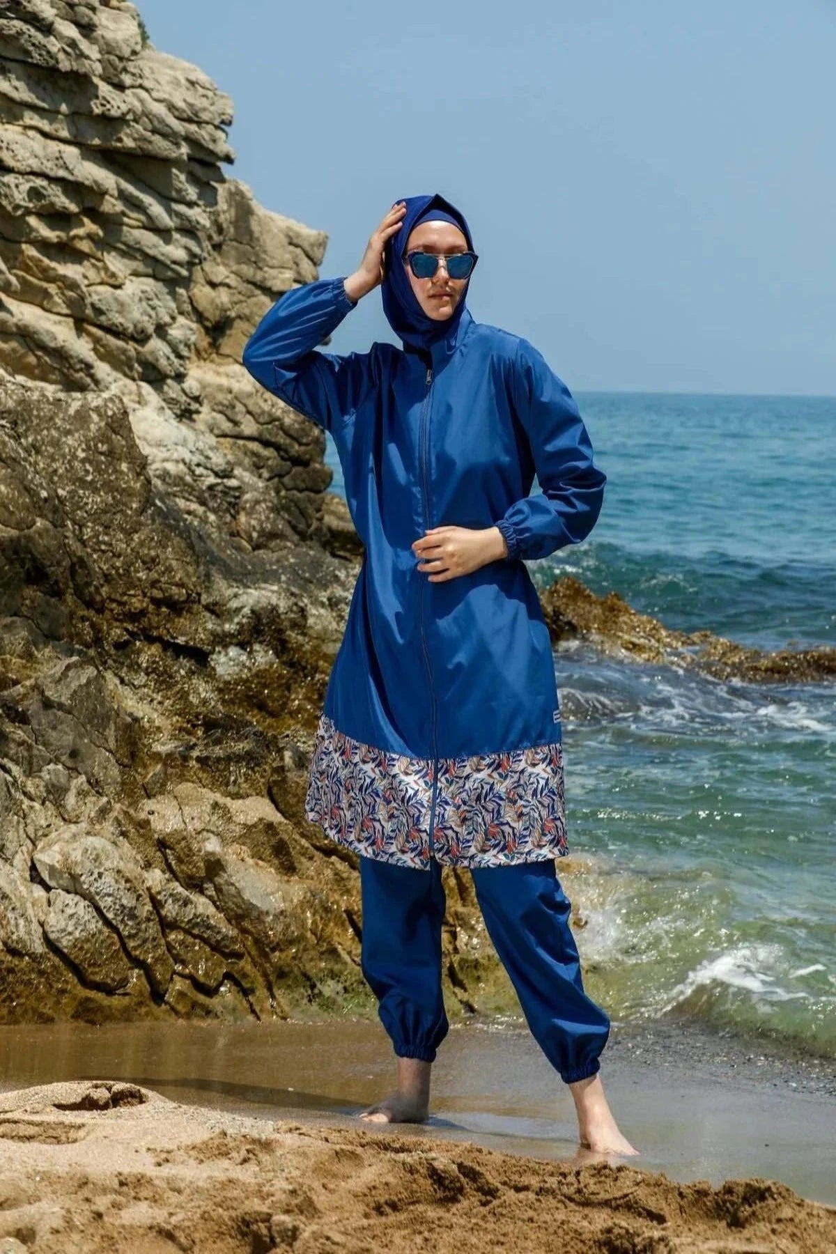 Elif Okur Tam Kapalı Mikro Tesettür Mayo İndigo