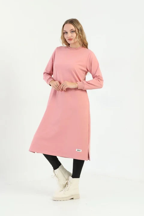 Elif Okur Tesettür Uzun Tunik Pudra