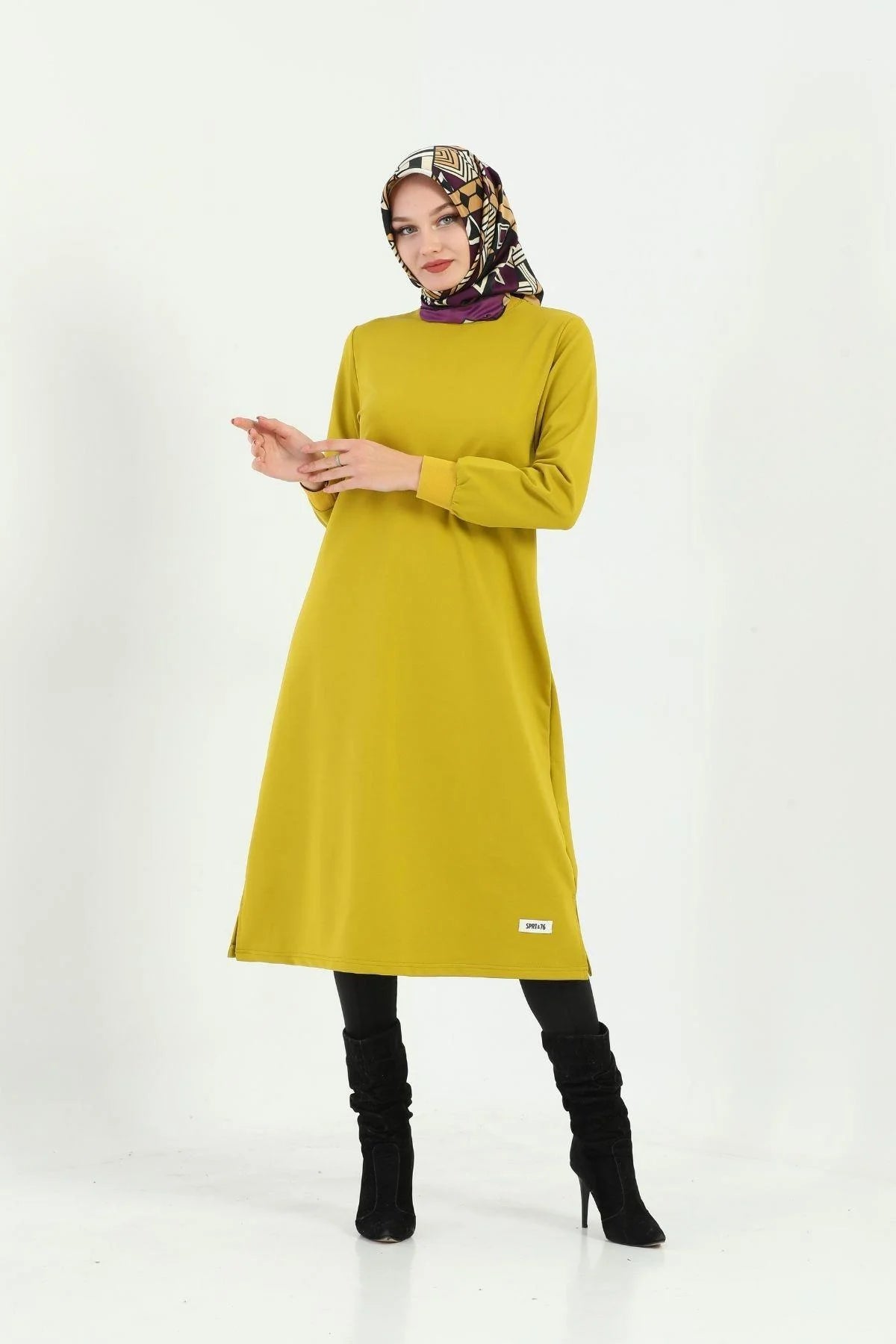 Elif Okur Tesettür Uzun Tunik Yağ Yeşili